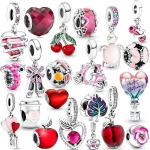 925 Sterling Silver Fit Women Charms Bracelet Perles Charme Apple Ballon à air chaud Femme Heart Pendant