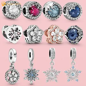 925 Sterling Silver for pandora charms authentic bead DIY Pendant women Bracelets beads Pendant Cute Blue Snowflake Dangle