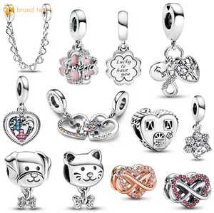 Argent sterling 925 pour les breloques pandora authentiques bracelets de perles perle nouveau puzzle divisible amitié charme coeurs liés chaîne de sécurité maison endroit heureux