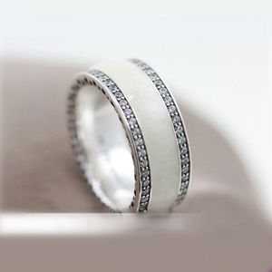 925 Sterling Silver Pearlescent Hearts Band Ring Fit Pandora Bijoux Fiançailles Amoureux De Mariage Bague De Mode