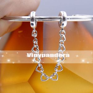 925 Sterling Silver Linked Hearts Hearts Safety Chain de charme Perle d'adaptation de bijoux de style Pandora Bracelet