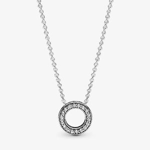925 Sterling Silver logo Pave Circle Collier pour Pandora CZ Diamant Bijoux De Noce Pour Les Femmes Petite Amie Cadeau Lien designer Colliers avec Boîte D'origine