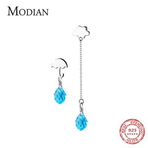 925 Sterling Silver Long Tassel Chain Blue Crystal Dangle Boucles d'oreilles pour les femmes Cloud Drop Earring Fashion Korean Jewelry 210707