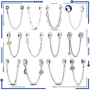 925 modelos de plata esterlina Zircon Cadena de seguridad Charms Bead Fits Original Pandora Bracelets Charm Dangle DIY Jewelry envío gratis