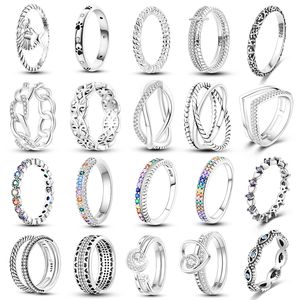 Anillo de plata esterlina 925 para mujer, anillo simple para mujer, anillo apilable de circón brillante, adecuado para Pandora Original, un regalo especial para mujer