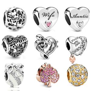 925 Adorno de plata esterlina Charm Sparkling Pave Leaf Charms Queen Regal Crowns Bead Family Chained Heart Treble Clef Beads Fit Pandora Style Pulseras Diy Jewelry