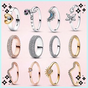 Anillo Pandora de Plata de Ley 925, anillo brillante, corazón, moda soleada, anillo Original, joyería, aniversario, amantes, regalo, entrega, entrega gratuita