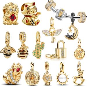 Pendentif en argent Sterling 925, perles du Dragon doré, bijoux adaptés, Bracelet Original en argent pour la fabrication de bijoux, livraison gratuite