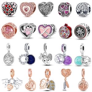 925 Sterling Silver Pendentif Charms pour Pandora Boîte d'origine Flower Heart Dangle Charm Rose Gold European Bead Charms Bracelet Collier