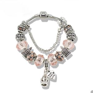Argent sterling 925 plaqué couronne pendentif bracelet pour Pandora serpent chaîne bracelets porte-bonheur pour femme petite amie cadeau main chaîne amour bracelets avec coffret d'origine