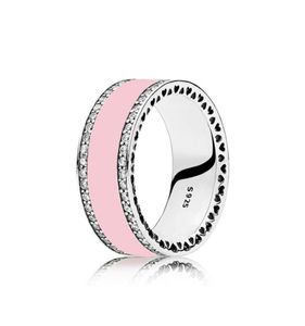 Plata de ley 925 Corazones radiantes Aire Rosa Blanco Esmalte ANILLO Espinela sintética Fit Joyería de plata Anillo de bodas para mujer Caja original4375829