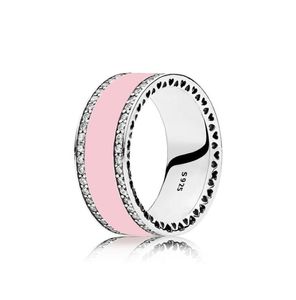 Plata de ley 925 Corazones radiantes Aire Rosa Blanco Esmalte ANILLO Espinela sintética Fit Joyería de plata Anillo de bodas para mujer Caja original 3801293