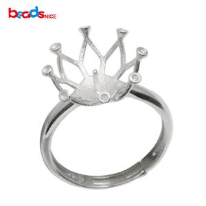 Bague en argent Sterling 925, réglage pour perles rondes de 13mm, taille de bague réglable, couronne, Base de bague en argent ID35763