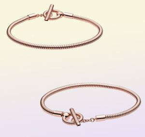 925 Sterling Silver Rose Gold Moments T-Bar Chain Bracelet Fit Authentique Charme Européen Pour Les Femmes De Mode DIY Jewelry9926426