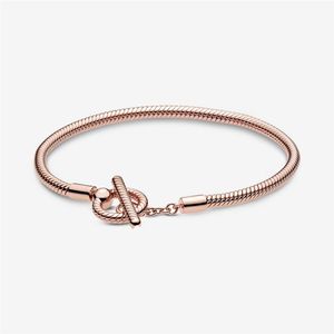 925 SERRING Silver Rose Gold Moments T-Bar Snake Chain Chain Bracelet Fit Authentic European Sleble Charm For Women Fashion Diy bijoux 198f
