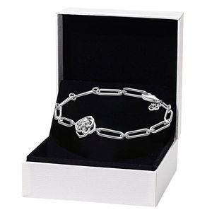 925 Sterling Silver Rose pétale Chaîne Bracelet pour Pandora CZ Diamant Chaîne À La Main Designer De Mariage Bijoux Pour Femmes Petite Amie Cadeau Amour Bracelets avec Boîte D'origine