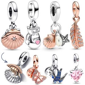 925 Sterling Silver Suspension Charm Sea Shell Traitement d'eau douce Formation Perle Pendentif Pandora Bracelet S925 Bijoux En Argent Cadeau Livraison Gratuite