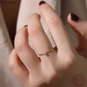 Anillo de cola de Plata de Ley 925 chapado en oro de 14k versión coreana anillo fino de diamante Simple para mujer accesorios de joyería propuesta L230704