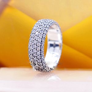 Anillo de Plata de Ley 925 con pavé atemporal de tres hileras compatible con joyería Pandora, anillo de moda para amantes de la boda y compromiso