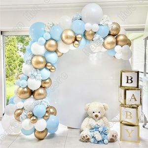 92 Uds Macaron azul boda fiesta telón de fondo Baby Shower arco bienvenida decoración cumpleaños niño globo dorado Globos Garland Kits 220225