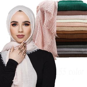 95 190 cm Femmes Musulman Crinkle Hijab Écharpe Femme Musulman Doux Coton Foulard Islamique Châles Et Wraps Prix de Gros
