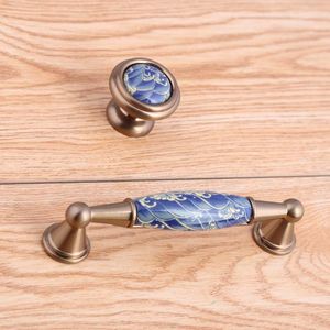 96mm de qualité supérieure blanc et bleu de porcelaine TV Cabinet de vin Pulls Boutons Bronze Cuisine Cuisine Bouton Tiroir Tiroir