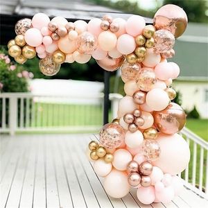 96 piezas Morandi melocotón globos arco guirnalda Kit cromo oro rosa 4D globo para boda cumpleaños Baby Shower fiesta decoración 220524