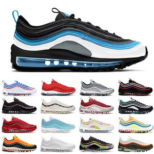 97 Hyper Blue hommes femmes chaussures de plein air MSCHF x INRI Jesus Game Royal Silver Bullet 97s Reflective Bred baskets pour hommes taille 36-45