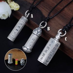 Argent pur 990 Shurangama Mantra Bouddha Tube Médaillon Collier Pendentif Rétro Bouddhiste Six Mots Mantra Amulettes De Stockage Boîte Ouverte