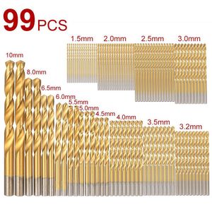 99 pièces 1.5mm-10mm titane enduit HSS haute vitesse en acier foret ensemble boiseries ensembles de forets hélicoïdaux