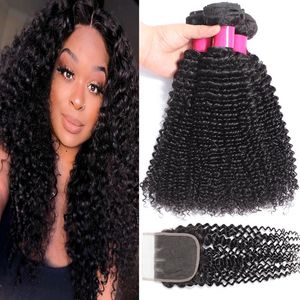 9A Brazilian Virgin Hair Bundles With Closures 4X4 Lace Closure Deep Wave KinkyCurly Loose Water Yaki Straight Loose Deep Body Straight Hair