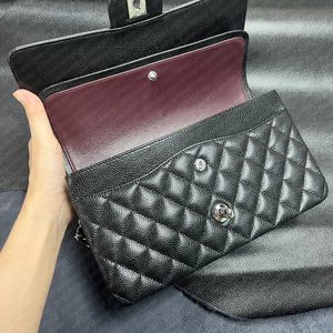 9A Bolso de diseñador Calidad de espejo Bolso Jumbo con doble solapa Lujo 23 cm 25 cm 30 cm Caviar de cuero Piel de cordero Monedero negro clásico Bolso acolchado Etiqueta dorada y plateada con caja