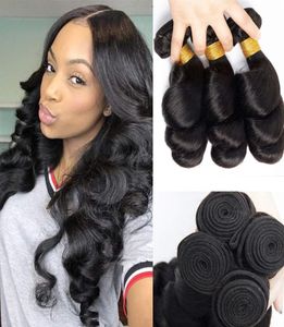 9A Loose Wave Curl Cheveux Humains Péruviens 3 ou 4 Bundles Tête Complète 100 Extensions de Cheveux Remy Vierges Tissage Durable Trame Naturel Blac7388614