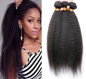 9A Malasia Kinky Cabello liso 3pcslotcoarse Cabello Campo Negro Negro Afro Kinky Retraso Cabello italiano Humano B6168276