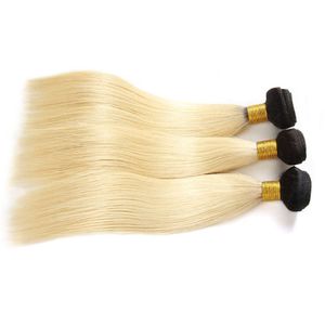 9A Ombre 1B / 613 Bleach Blonde Brazilian Straight Virgin Cabello humano teje paquetes Peruano Malasio Indio Ruso Remy Extensiones de cabello