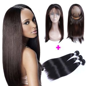 Brazilian Straight Hair Weaves With 360 Lace Frontal Virgin Human Hair With Bady Hair 4pcs/lot