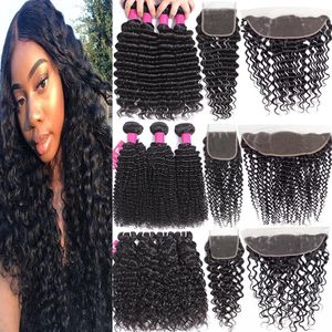 9A Remy Brazilian Virgin Hair With Closures 4X4 Lace Closure Or 13X4 Lace Frontal Closure Deep Wave Brazilian Hair Bundles With Cl2400