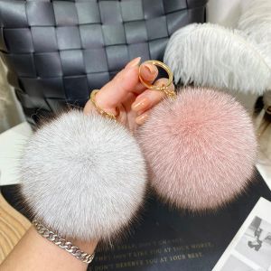 9cm Fox Fur Ball Pendant Keychain Soft Fluffy Real Fur Pompom Keyring Key Chains for Women Bag Hang Decor Trinket Jewelry Gifts