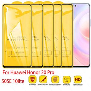 Film de verre trempé 9D pour Huawei Honor 20 Pro 50SE 10 9 Lite 20i 20S 10i X8 X7 8X 8A 9A 9X X9 9C Films de verre de protection d'écran transparent à couverture complète + boîte de vente au détail
