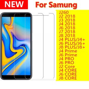 Protecteur d'écran de téléphone en verre trempé transparent 2.5D pour Samsung Galaxy J260 J2 J3 J4 J6 J7 J8 Plus Prime Pro Core 2018 J4Plus j6plus j8plus