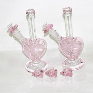 9 pulgadas en forma de corazón cachimbas bong de vidrio color rosa plataformas petrolíferas burbujeador mini tubos de agua de vidrio con clavos de cuarzo de pieza de tazón deslizante de 14 mm