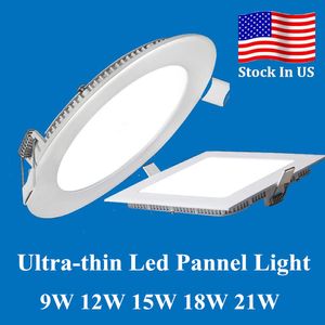 Panel de luces LED de 9W/12W/15W/18W/21W, lámpara de luces empotradas, luces Led redondas/cuadradas para luces de interior, 85-265V + controlador Led