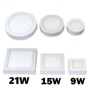 Envío Gratis, 9W, 15W, 21W, 30W, Panel de luces LED redondo/cuadrado, lámpara de techo LED SMD2835 montada en superficie, luz descendente