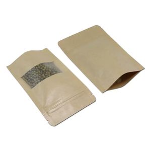 Sacs d'emballage alimentaire mats en papier Kraft 9x14cm, fermeture éclair debout, avec fenêtre transparente, pochette d'emballage artisanale auto-scellante pour le sucre