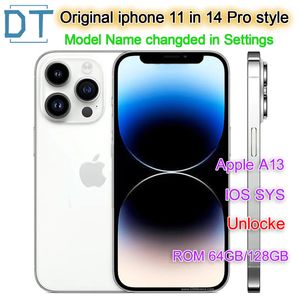 A + Excellent état, 100% Apple iPhone 11 d'origine dans le téléphone de style iPhone 14 pro 13 pro Débloqué avec boîtier 13pro 4G RAM 64 Go / 128 Go ROM smartphone