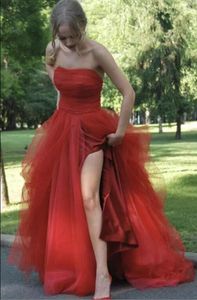 Une ligne rouge robes de bal de soirée élégante robe de soirée sans bretelles avec fente robes de soirée formelles robes de célébrité vestidos de festa