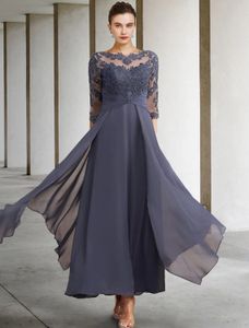 A-Line Mother of the Bride Dress Plus Size Elegant Jewel Neck Ankle Length Chiffon Lace Half Sleeve with Ruched Ruffles Appliques 2022 Robe De Soiree