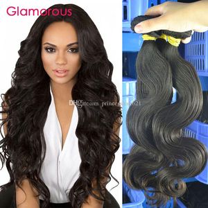 Productos para el cabello glamorosos Onda del cuerpo Tejido de cabello humano 3 piezas Paquetes de cabello peruano de Malasia indio brasileño sin procesar sin procesar 100 g / pcs