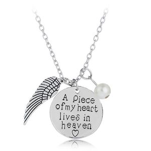 Mode Couples Pendentif Colliers Argent Plaqué Swing Lettres Un Morceau De Mon Coeur Vit Au Paradis Collier Ras Du Cou