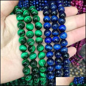 Cuentas de piedra natural de calidad, rojo, verde, azul, negro, Ojo de tigre, redondas, para hacer joyas, tamaño de selección, 6, 8Mm, Diy, Bbyebv, entrega directa, 2021 Arts Cr